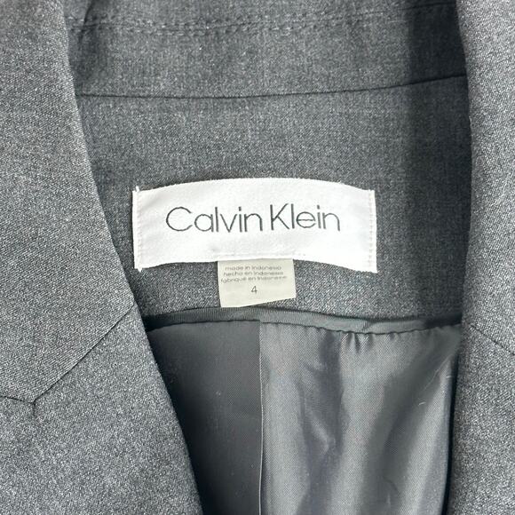 Calvin Klein Gray 2 Button Lined Blazer Jacket Lapel Collar Womens Size 4 Career - Picture 9 of 14